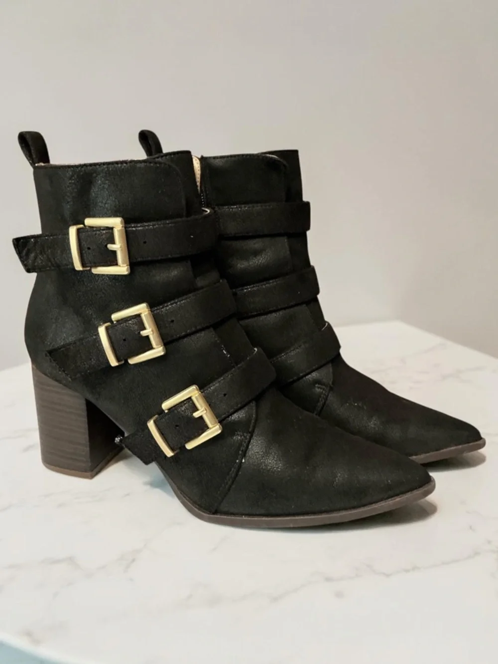 Journee Collection Black Buckle Strap Ankle Booties